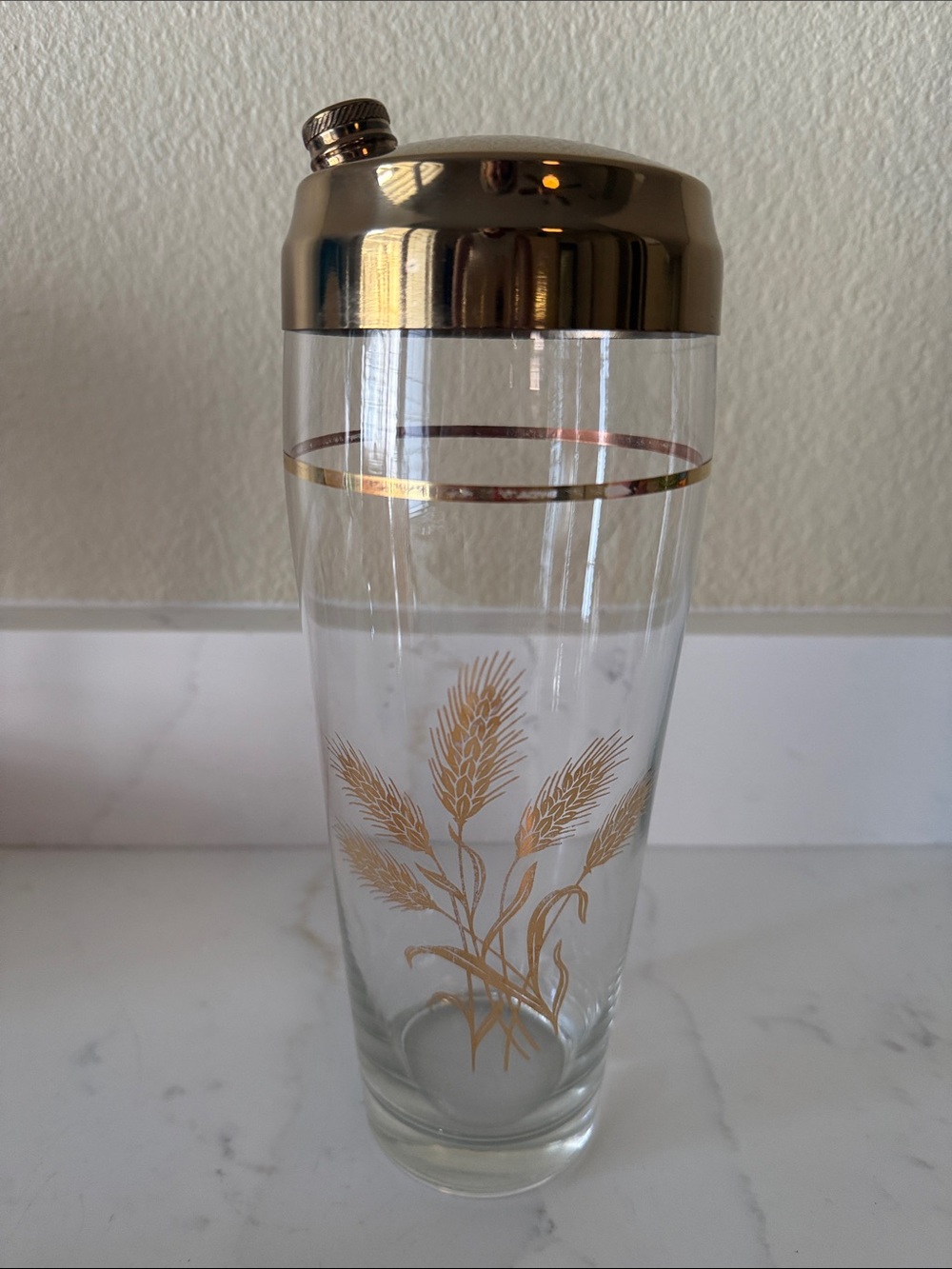 Mid Century Golden Wheat Tall Cocktail Shaker Glass
